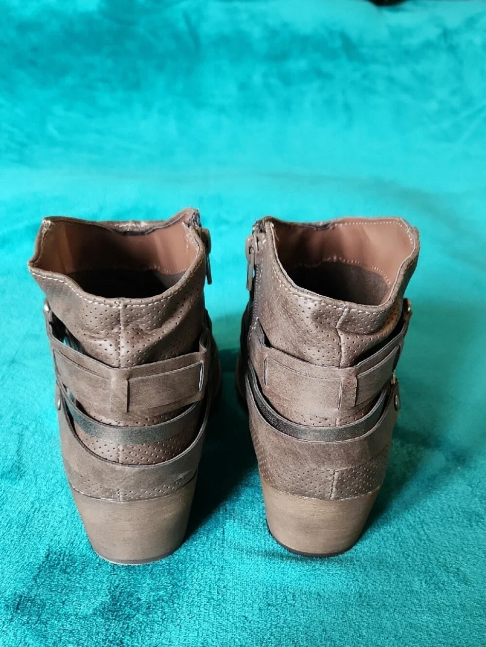 Jellypop Brown Ankle Booties with Decorative Straps and Hardware - Size 10